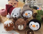 Crochet Christmas decoration snowman, gingerbread man, penguin, reindeer, northern bear,amigurumi Christmas tree toy crochet pattern PDF Eng